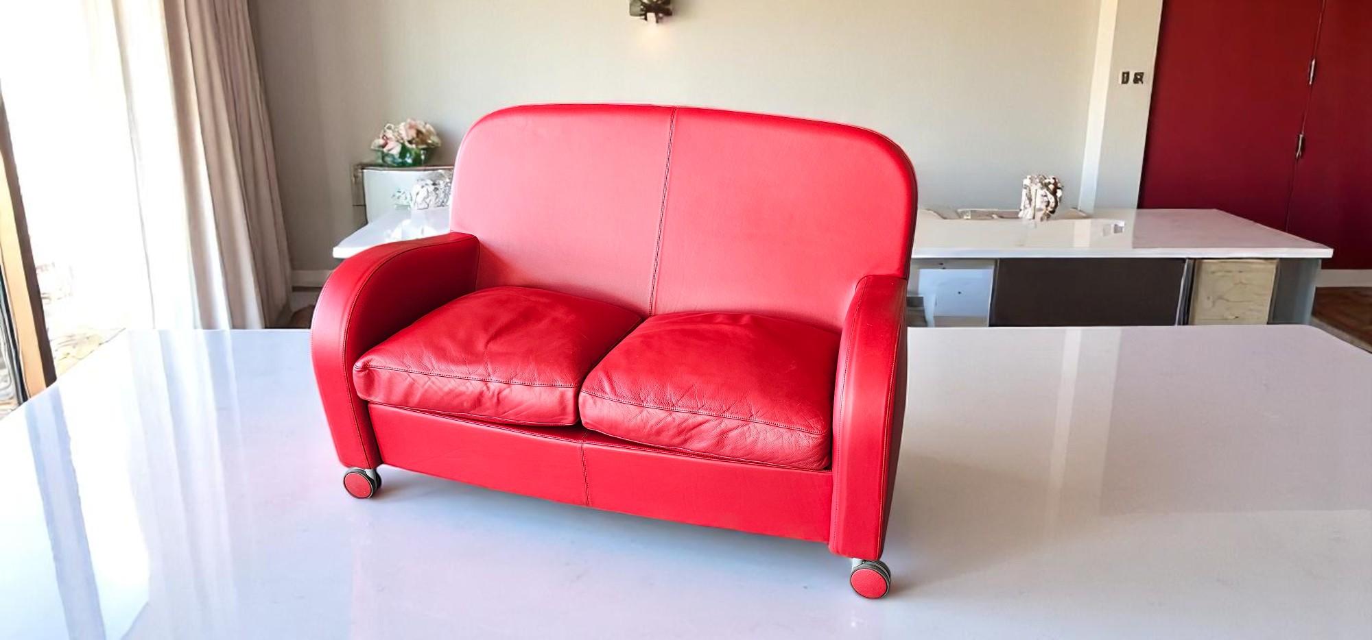 Italian Red Leather Sofa Daisy by Poltrona Frau, Italy 2008 For Sale 2