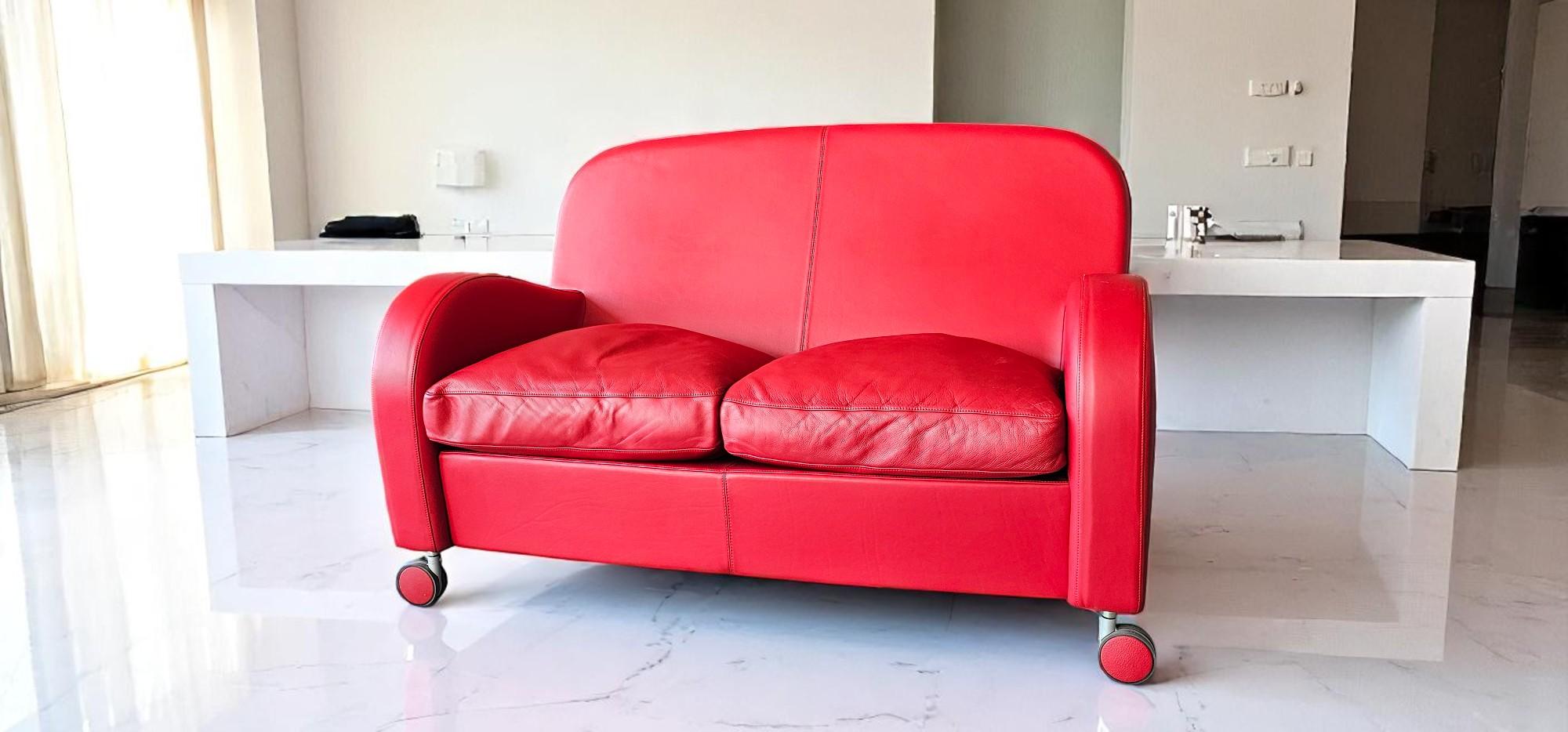 Italian Red Leather Sofa Daisy by Poltrona Frau, Italy 2008 For Sale 3