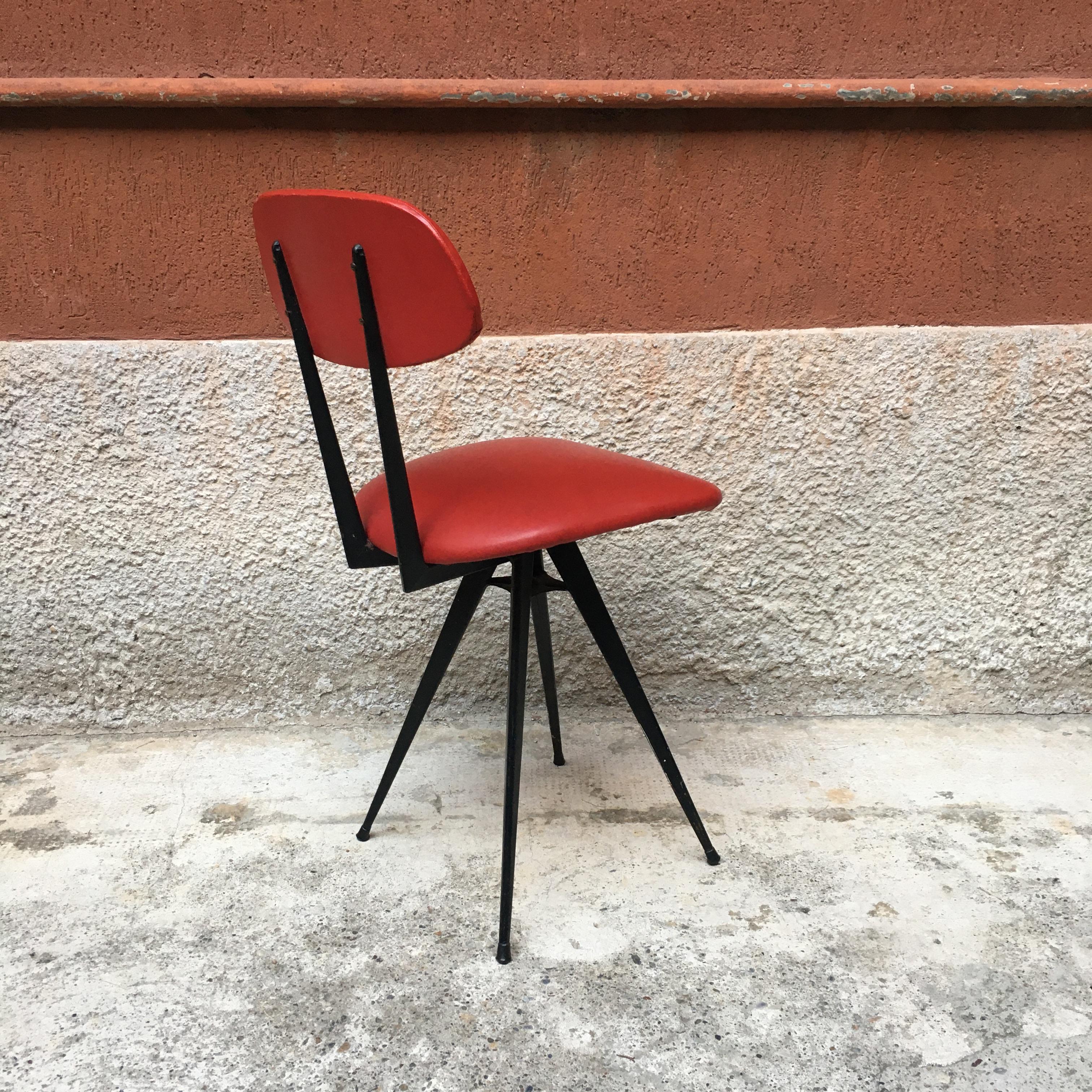 Mid-Century Modern Italian Red Leatherette and Metal Legs Chairs, 1960s