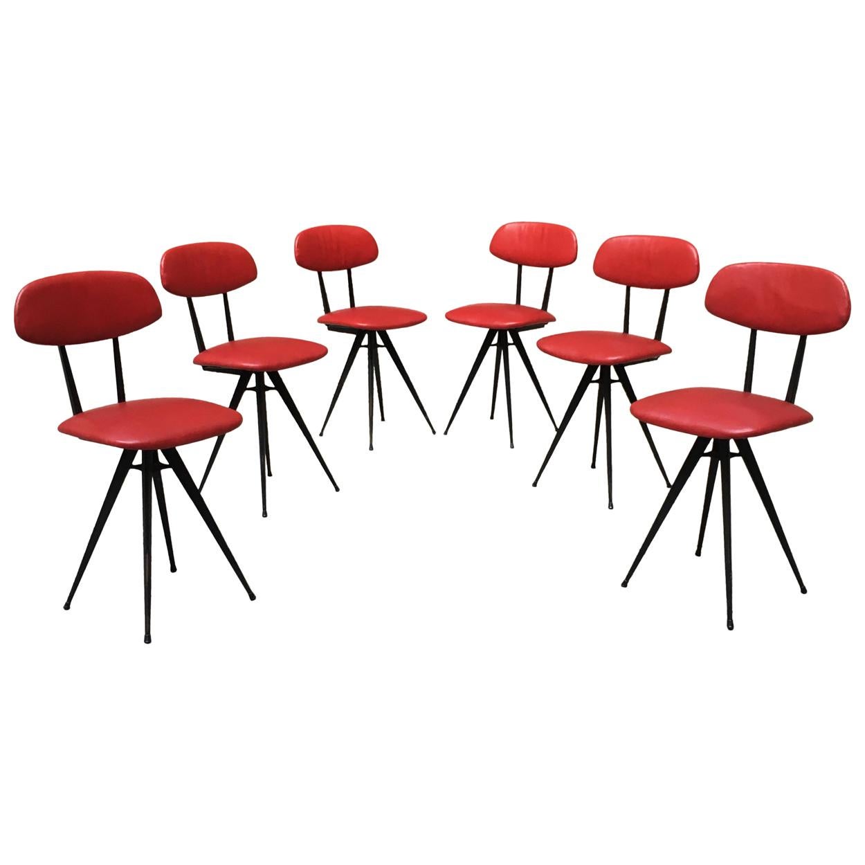 Italian Red Leatherette and Metal Legs Chairs, 1960s