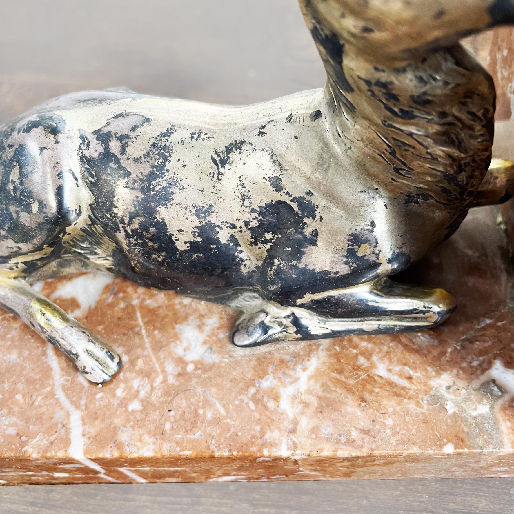 Italian Red Marble and Brass Bookends with Deer and Doe, Early 1900s 1