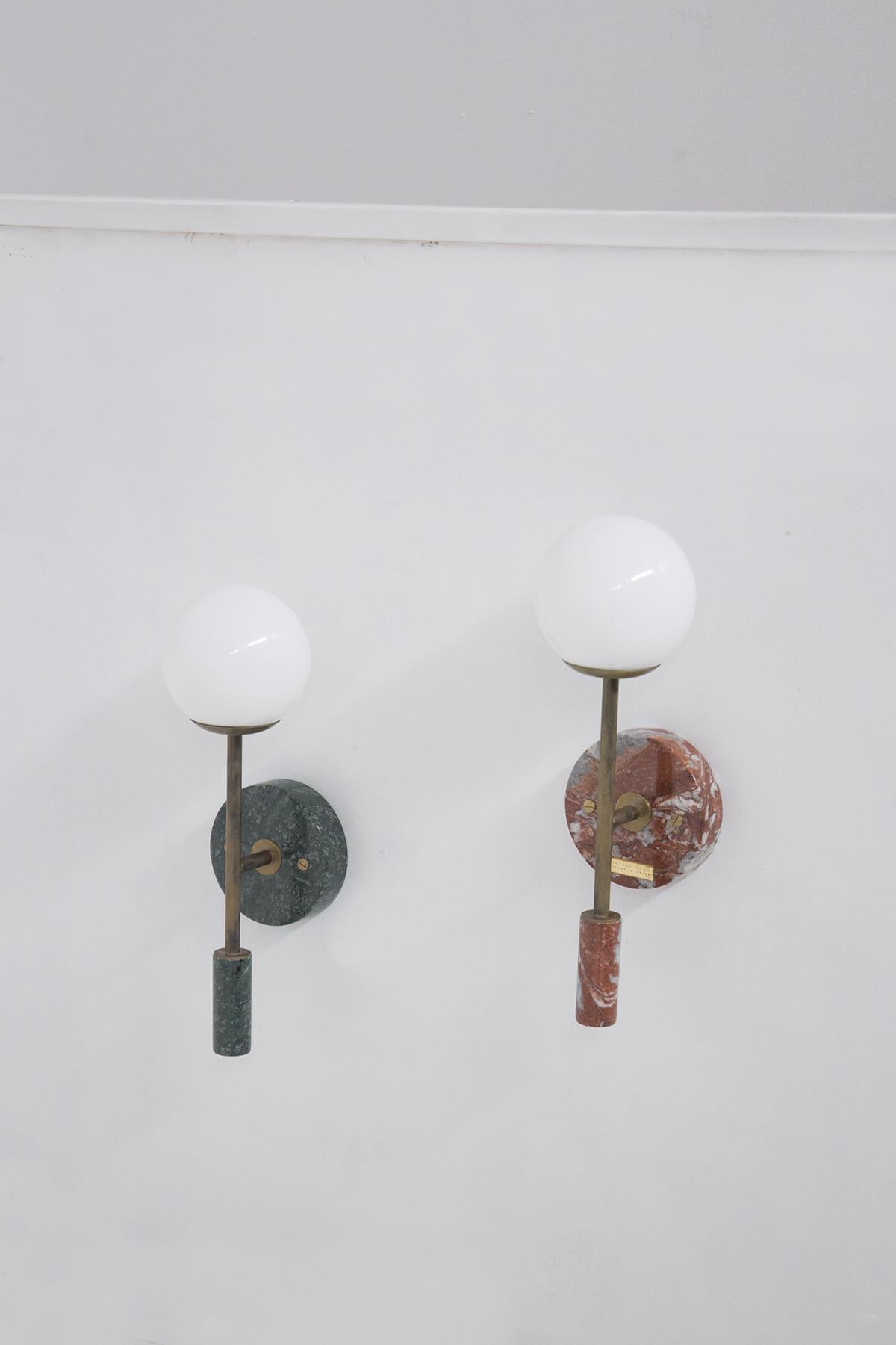 Italian Red Marble and Brass Wall Lamp 1