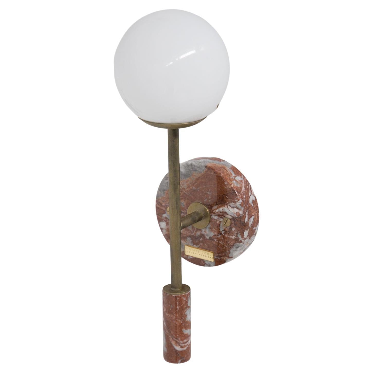 Italian Red Marble and Brass Wall Lamp