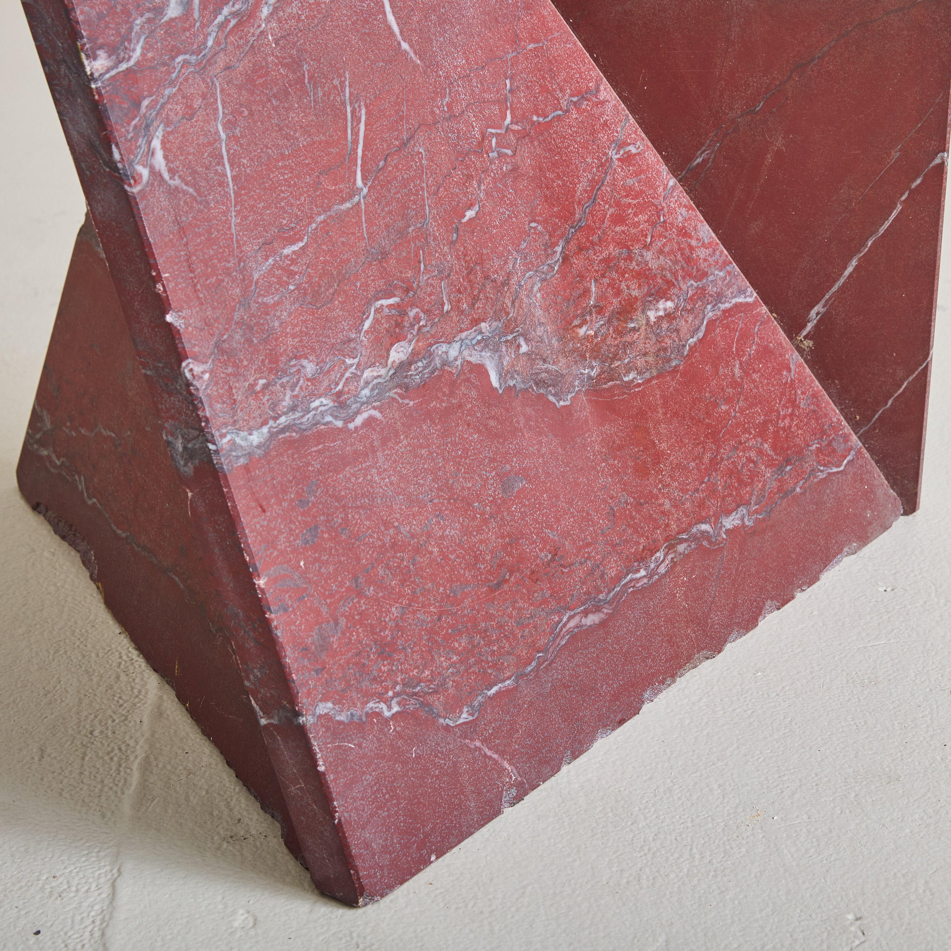 Italian Red Marble Base Side or Center Table with Round Glass Top, 1970s en vente 4