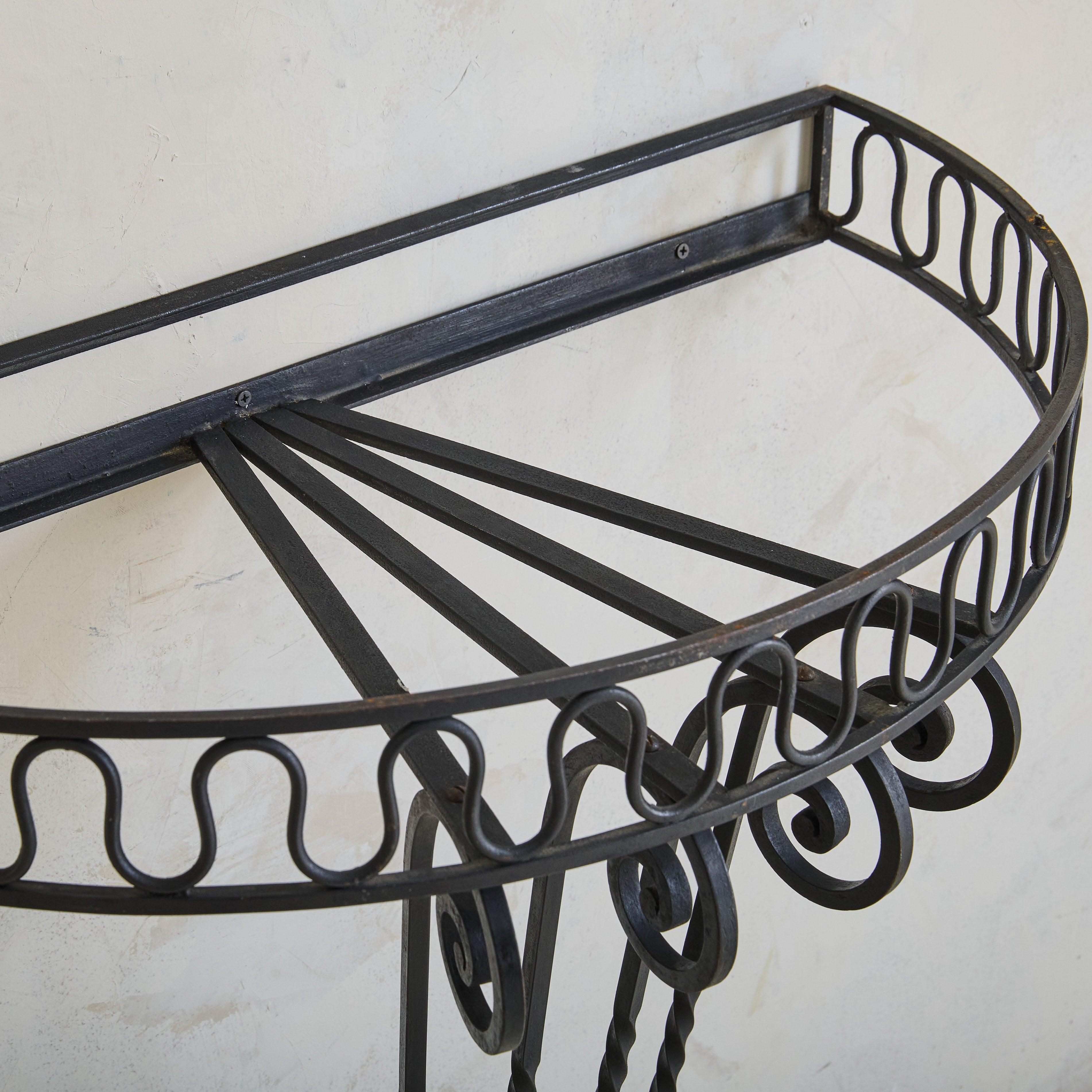 Italian Red Marble Demilune Wall-Mounted Console with Iron Base, 1950s For Sale 6