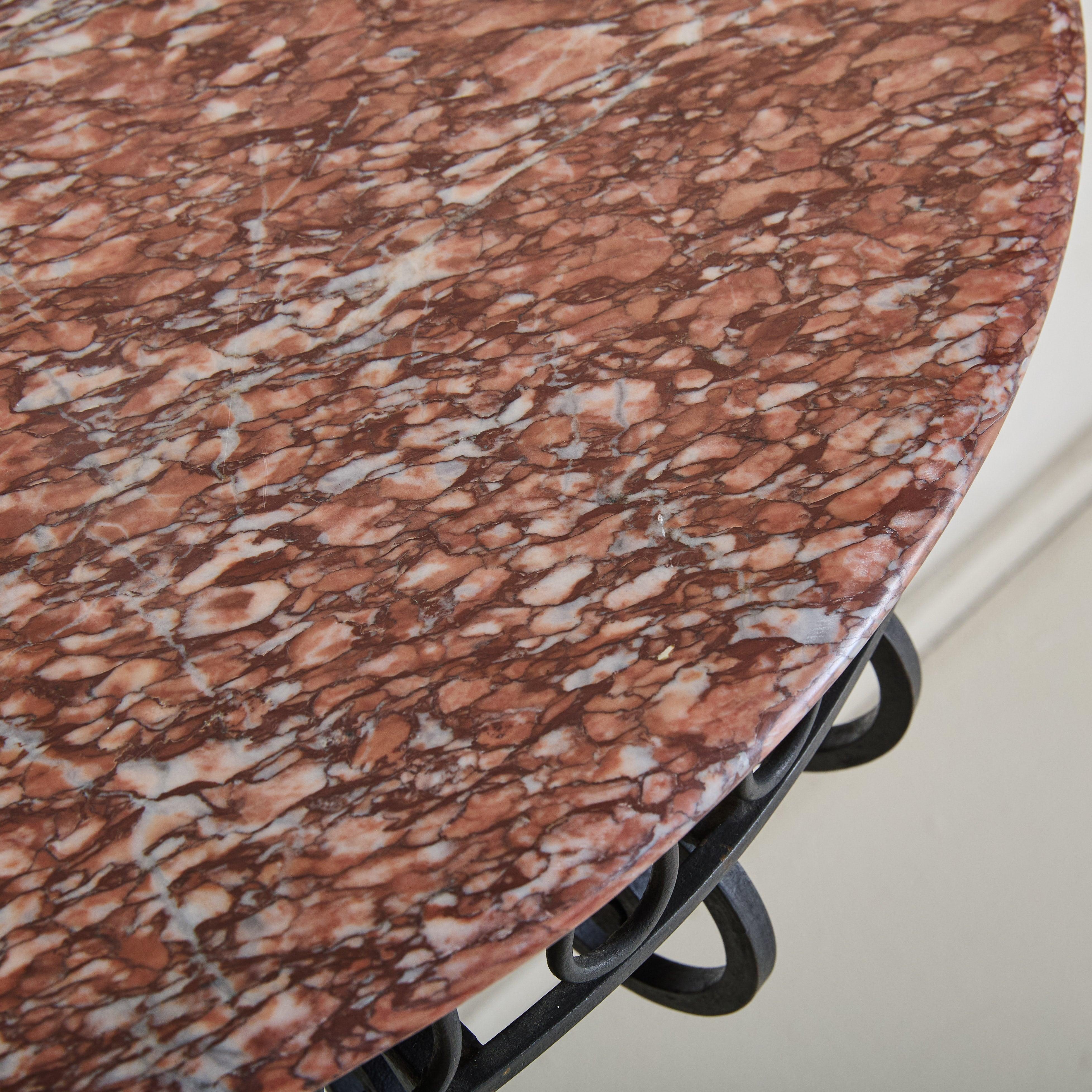 Italian Red Marble Demilune Wall-Mounted Console with Iron Base, 1950s In Excellent Condition For Sale In Chicago, IL