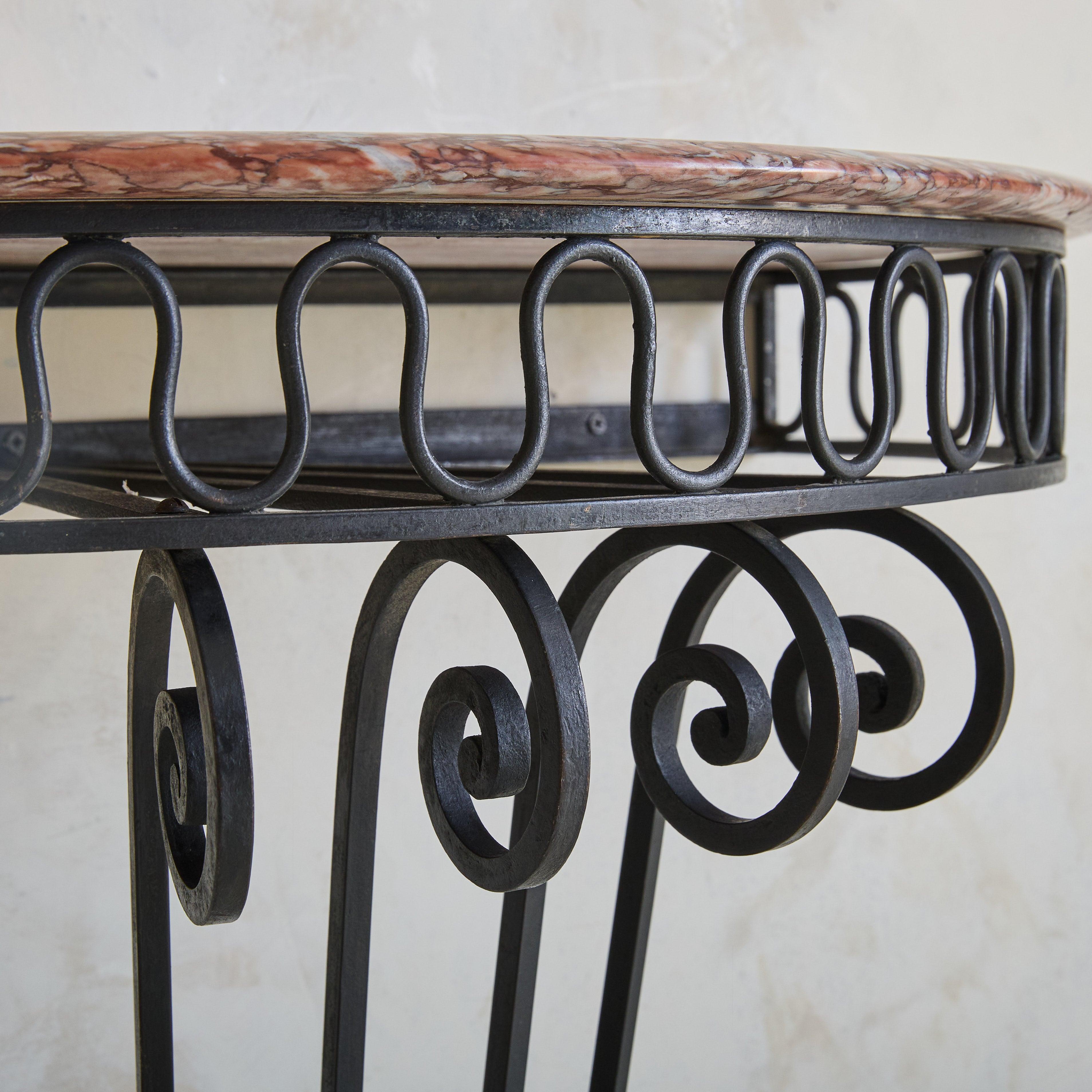Mid-20th Century Italian Red Marble Demilune Wall-Mounted Console with Iron Base, 1950s For Sale