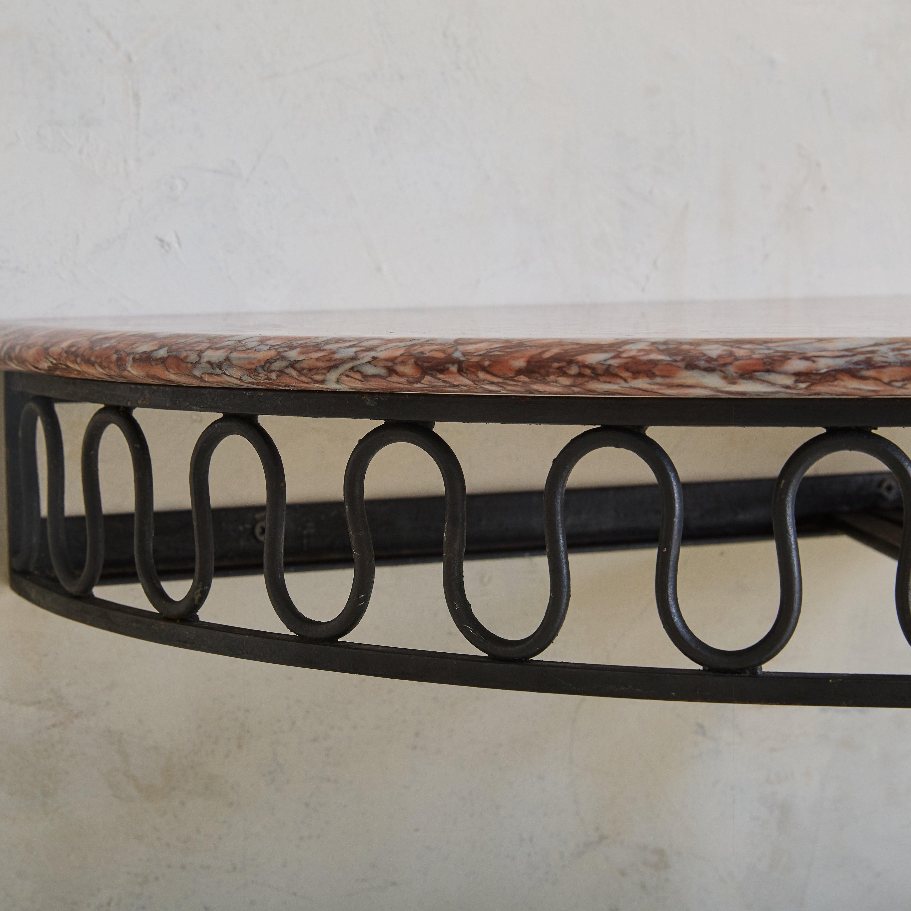 Italian Red Marble Demilune Wall-Mounted Console with Iron Base, 1950s For Sale 3