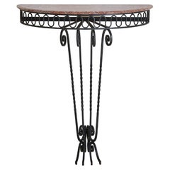 Italian Red Marble Demilune Wall-Mounted Console with Iron Base, 1950s