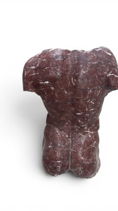 Italian Red Marble Male Torso Sculpture