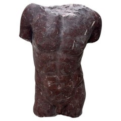 Italian Red Marble Male Torso Sculpture