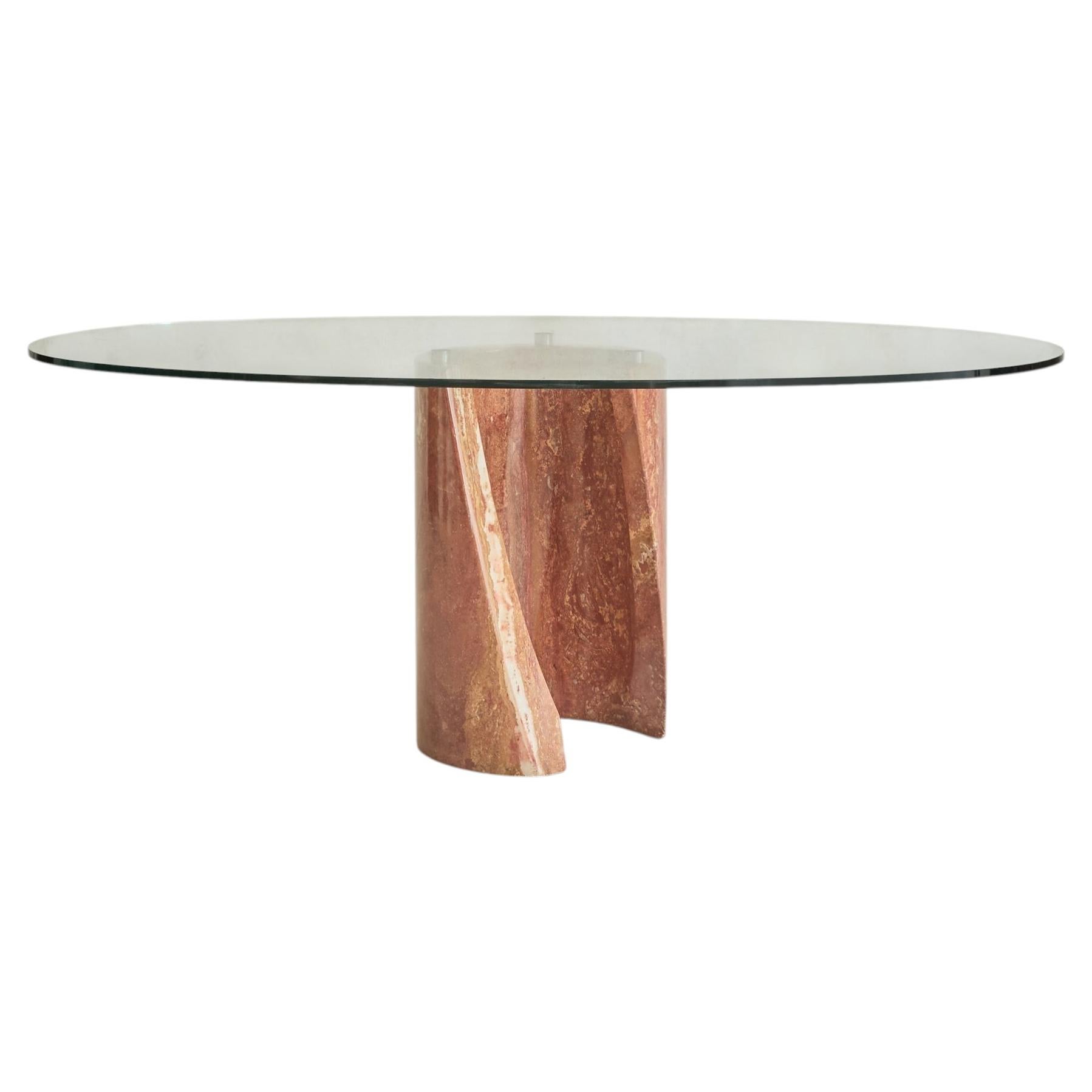 Italian Red Marble Oval Dining Table, 1970s For Sale