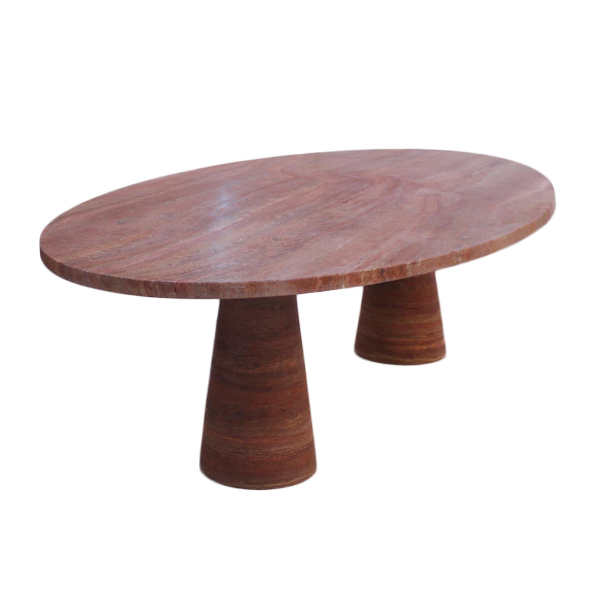 Late 20th Century Italian Red Marble Persa Dining Table with Oval Top and Rounded Solid Legs For Sale