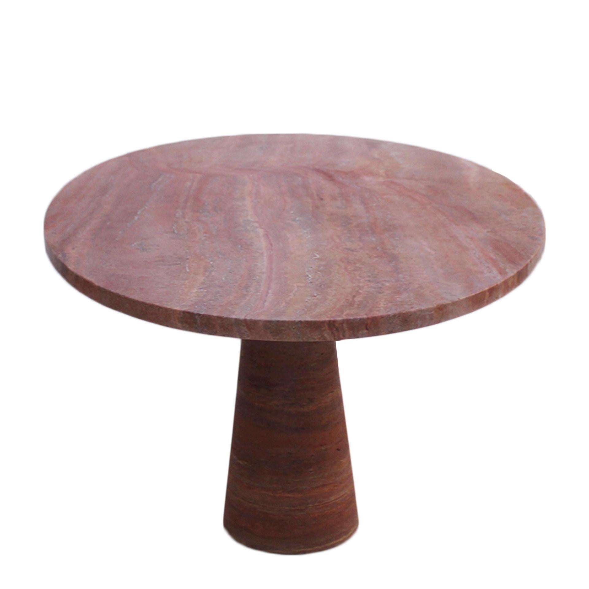 Travertine Italian Red Marble Persa Dining Table with Oval Top and Rounded Solid Legs For Sale