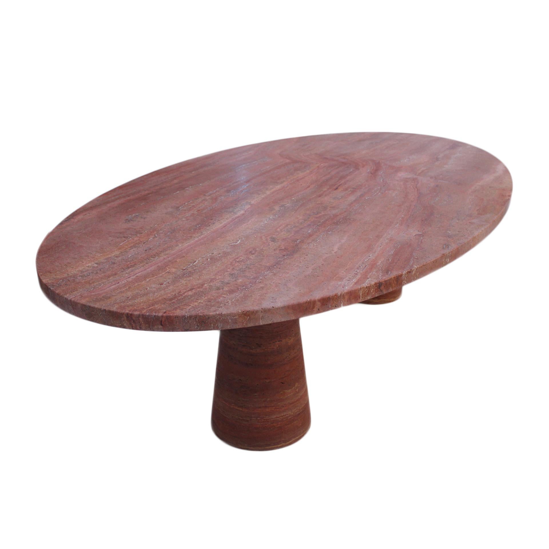 Italian Red Marble Persa Dining Table with Oval Top and Rounded Solid Legs For Sale 1