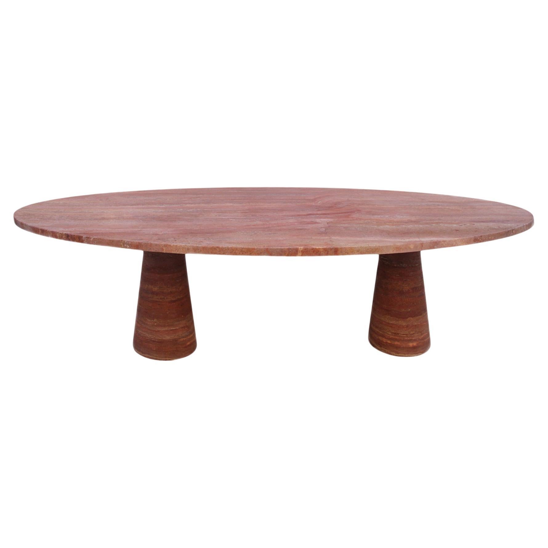 Italian Red Marble Persa Dining Table with Oval Top and Rounded Solid Legs For Sale