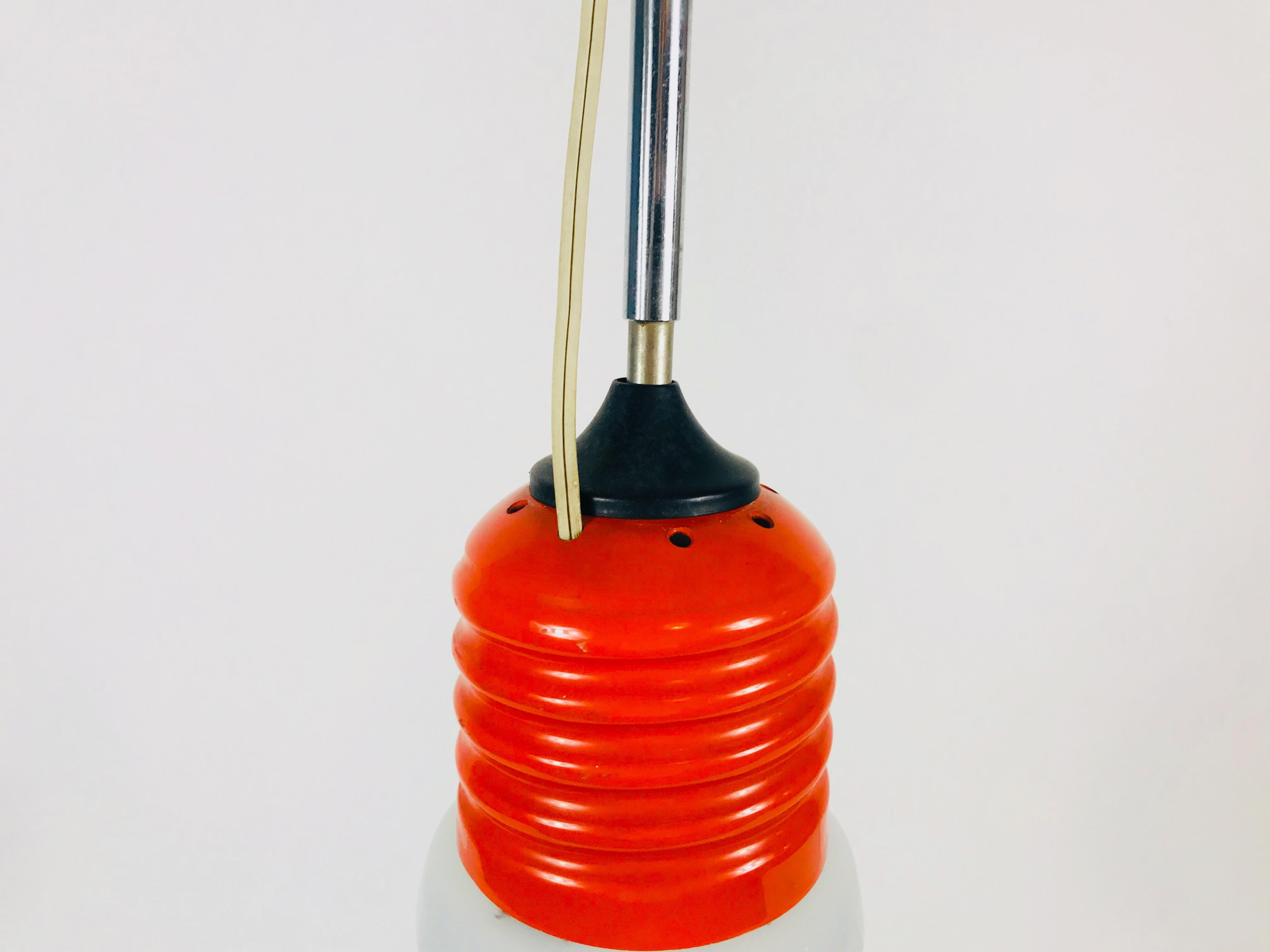 Italian Red Metal and Opaline Glass Hanging Lamp, 1970s, Italy For Sale 3