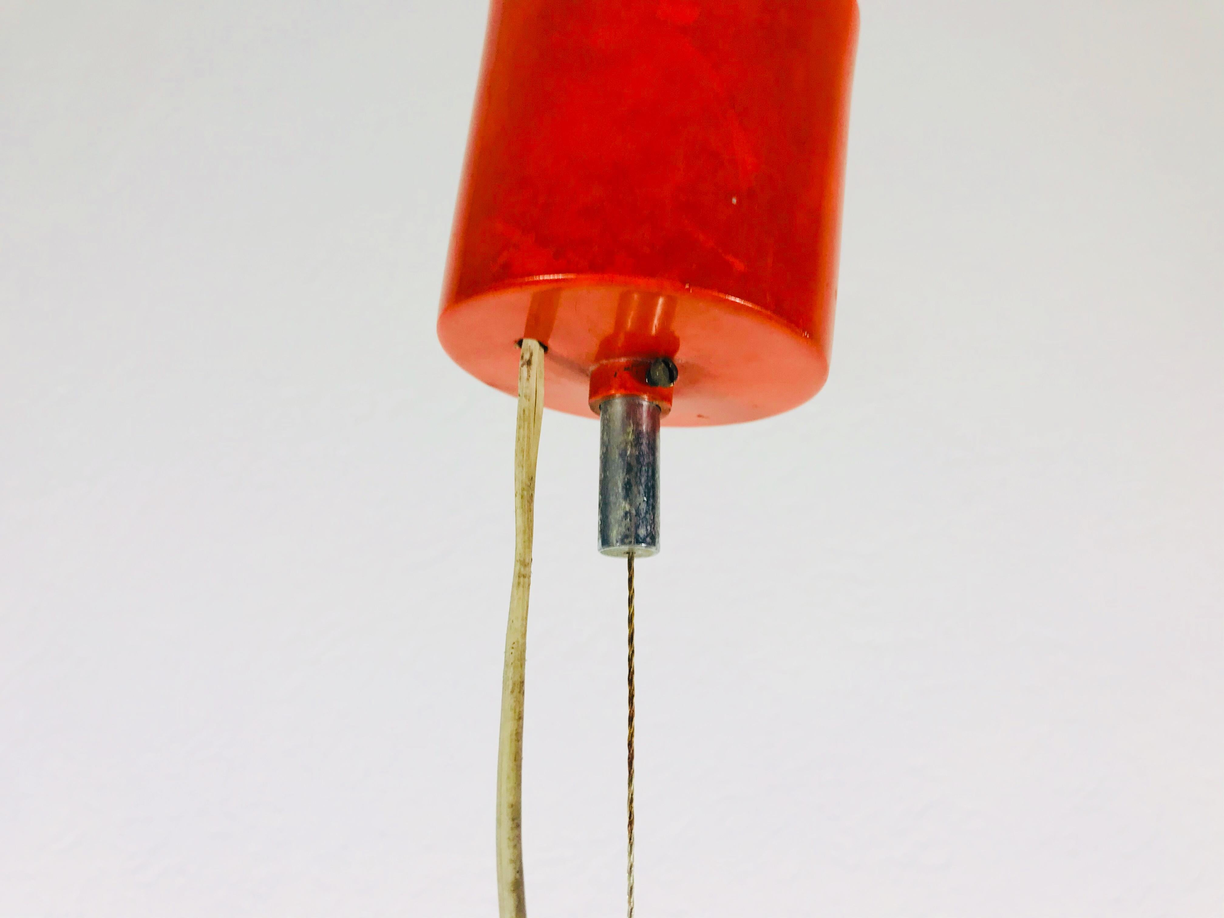 Italian Red Metal and Opaline Glass Hanging Lamp, 1970s, Italy For Sale 4