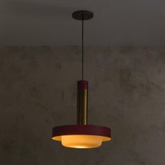 Italian Red Metal + Brass Pendant in the Manner of Stilnovo, 1960s