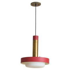 Italian Red Metal + Brass Pendant in the Manner of Stilnovo, 1960s