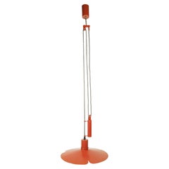 Lampada a sospensione a contrappeso in metallo rosso italiana attribuita a Stilnovo, anni '60