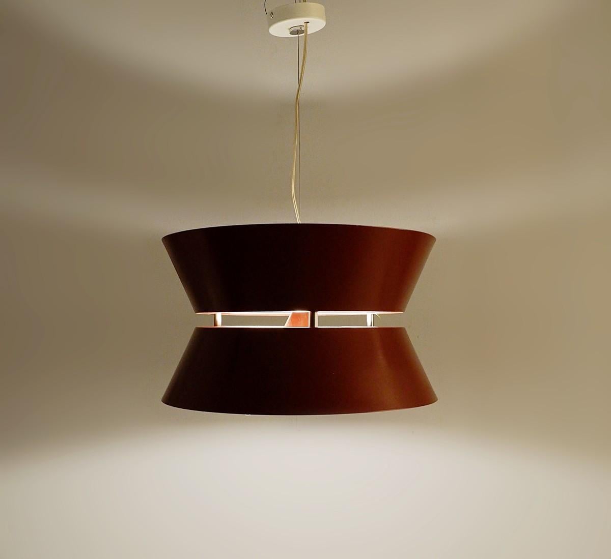 Mid-Century Modern Italian Red Metal Pendant Lamp, 1960s For Sale