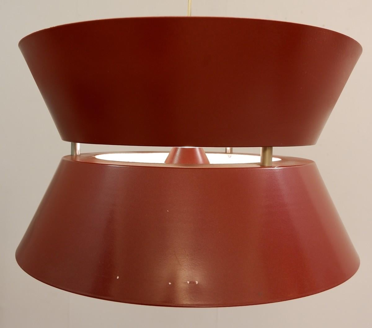 Italian Red Metal Pendant Lamp, 1960s For Sale 1
