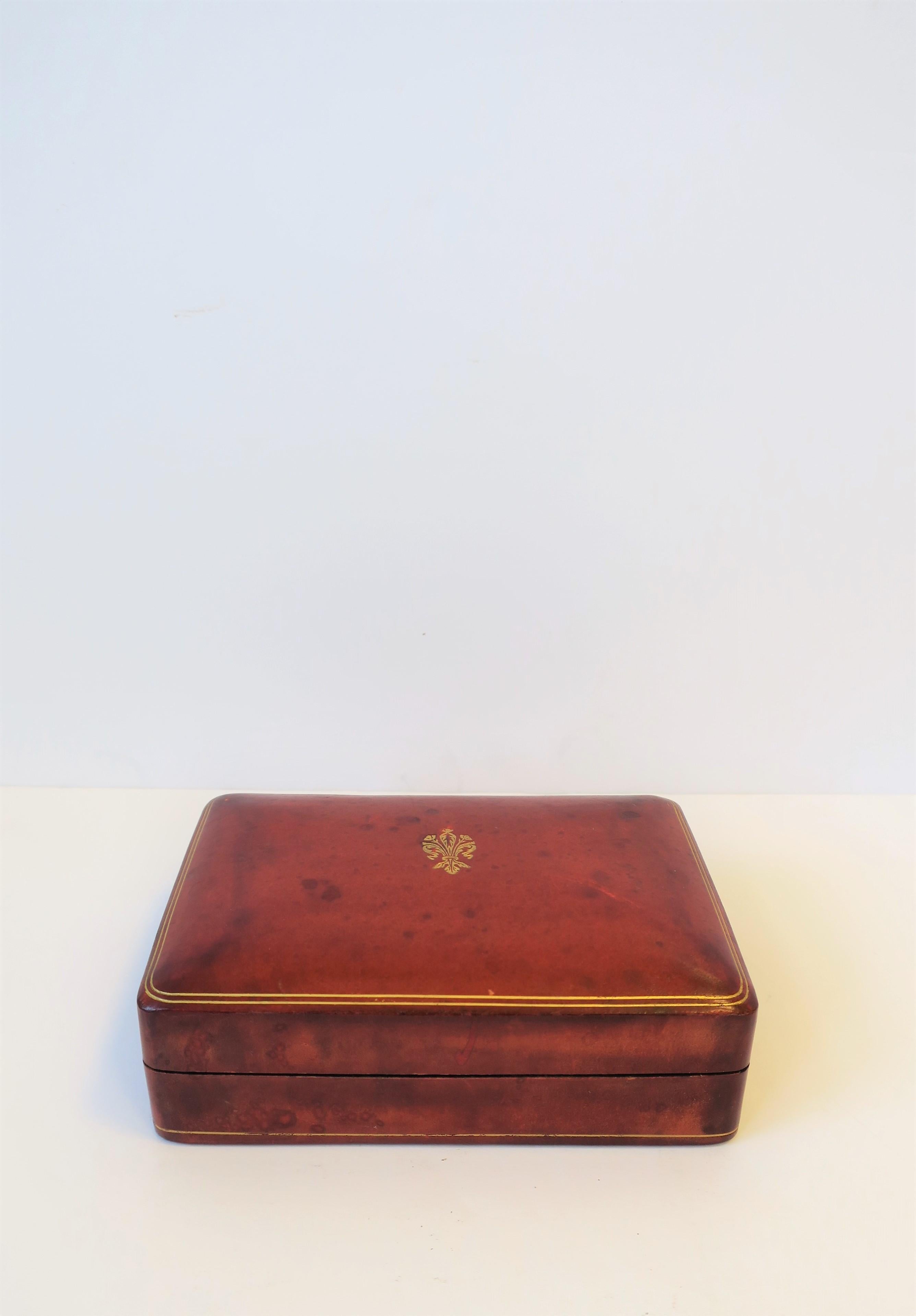 Embossed Italian Red Burgundy and Gold Leather Box