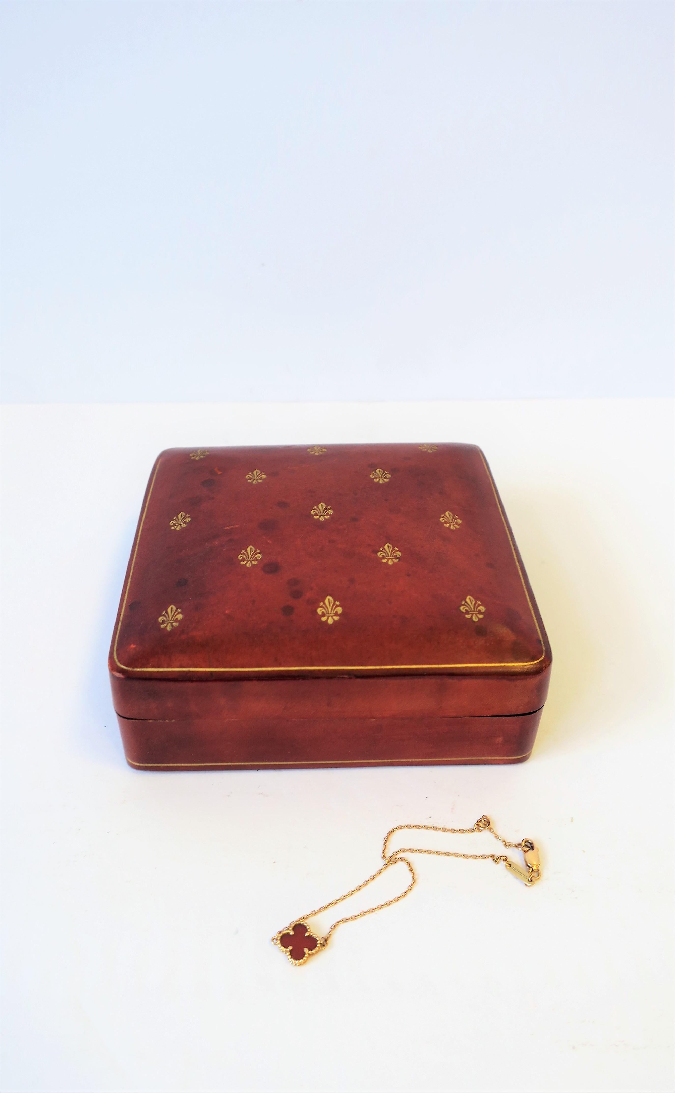 Embossed Italian Red Burgundy and Gold Leather Box