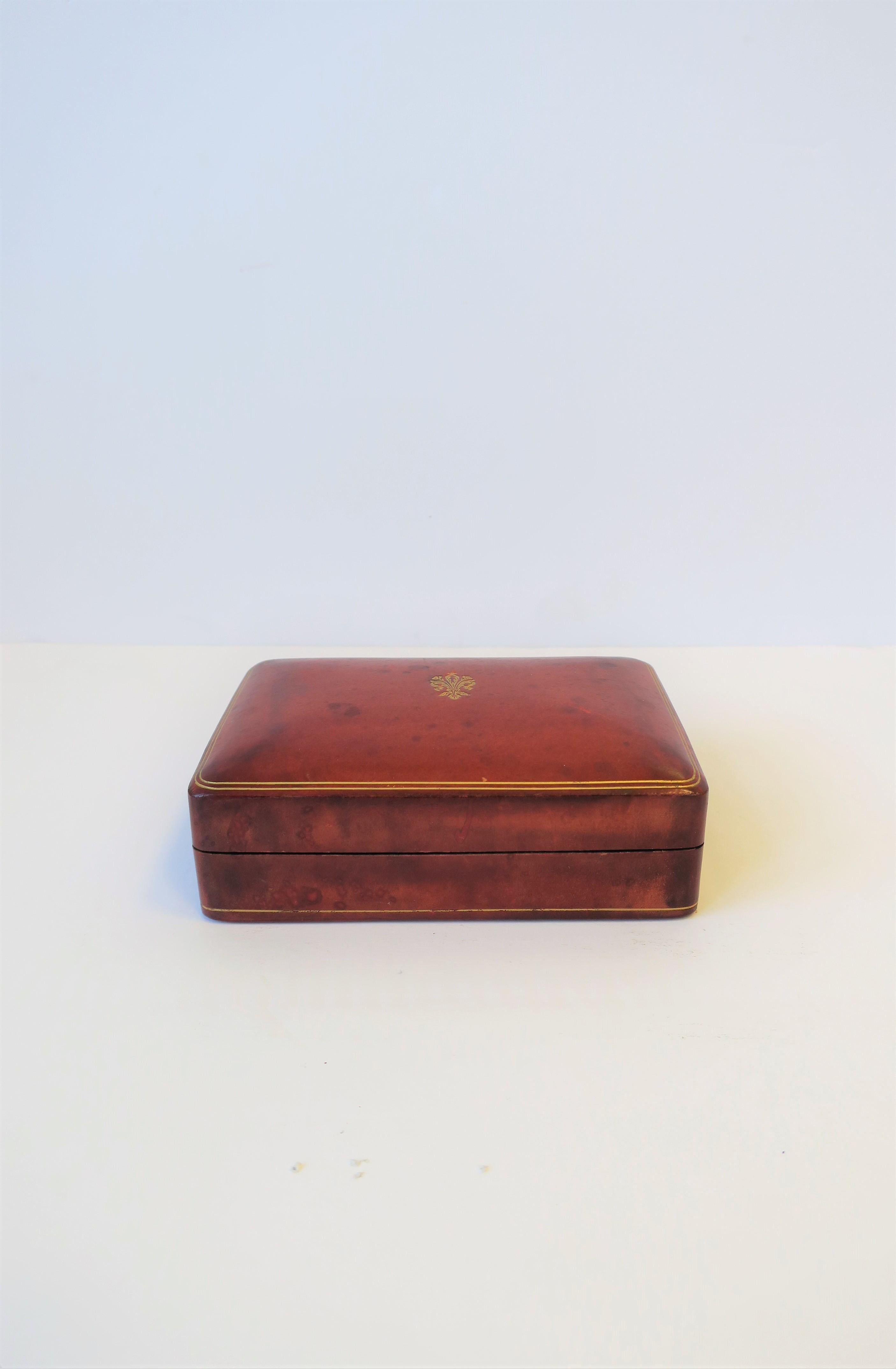 Italian Red Burgundy and Gold Leather Box In Good Condition In New York, NY