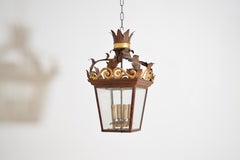 Italian Red Painted and Gilt Metal 4-Light Lantern, mid 20th century