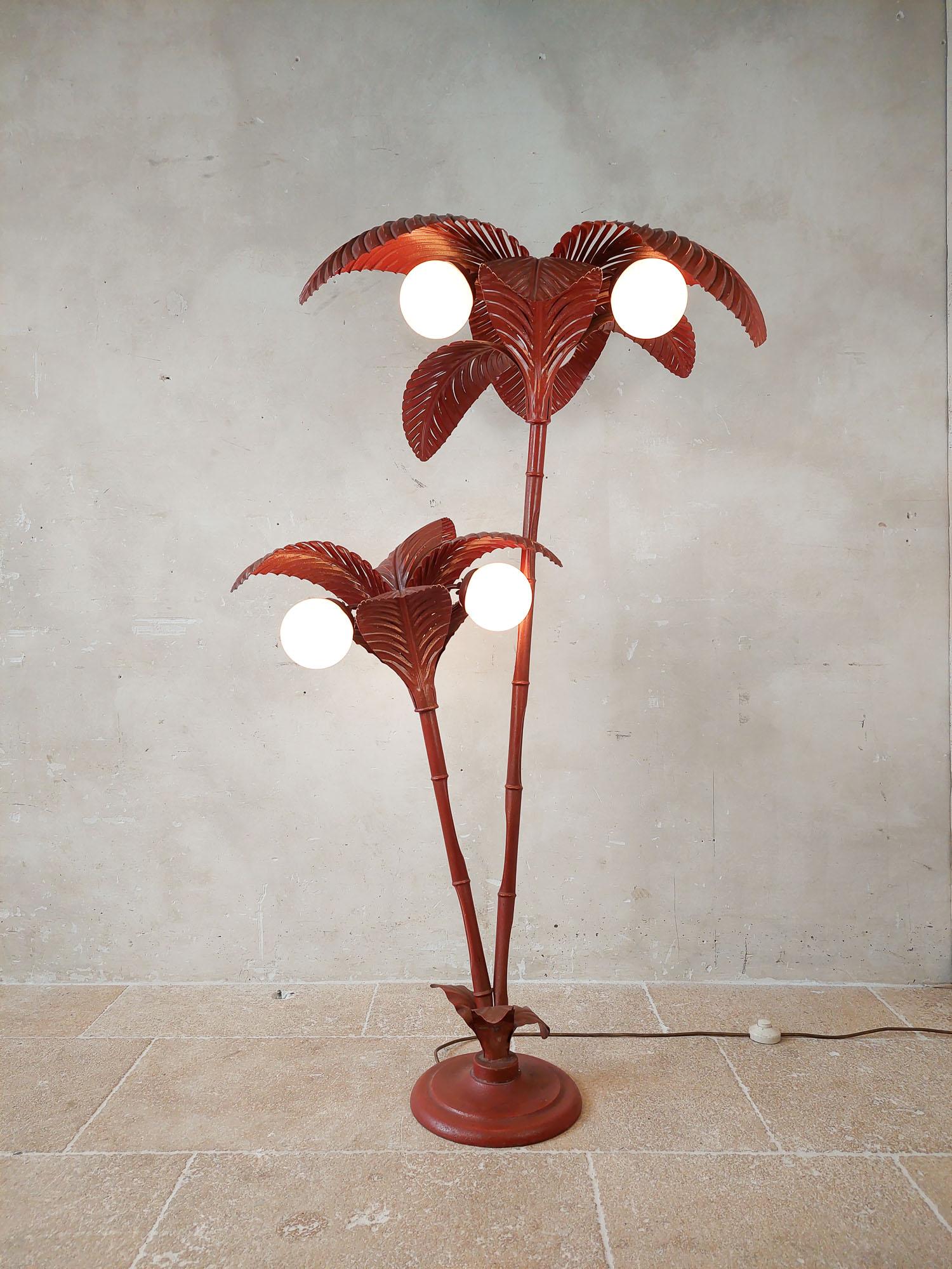 Metal Italian Red Palm Floor Lamp, Terzani '70