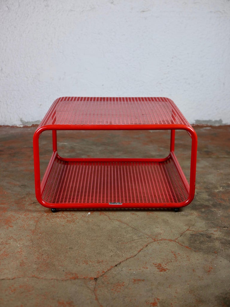 Italian Red Perforated Metal Coffee Table by Talin, 1980s at 1stDibs