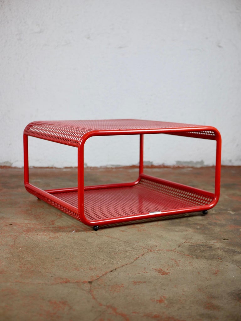 Italian Red Perforated Metal Coffee Table by Talin, 1980s at 1stDibs
