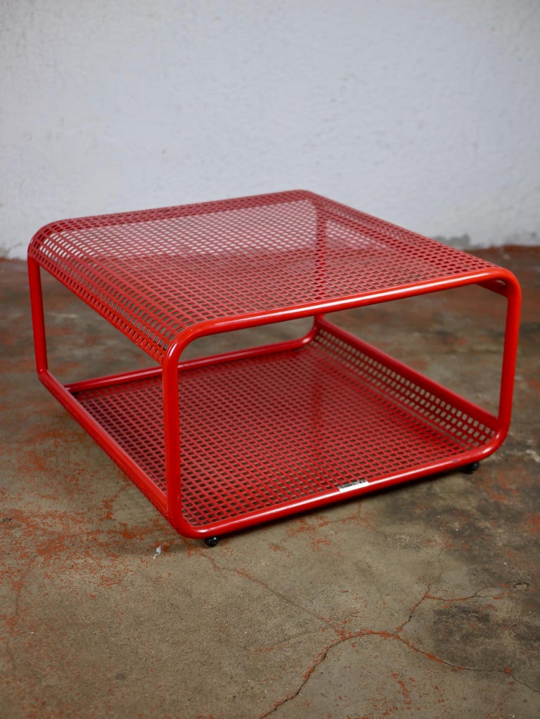 Italian Red Perforated Metal Coffee Table by Talin, 1980s at 1stDibs