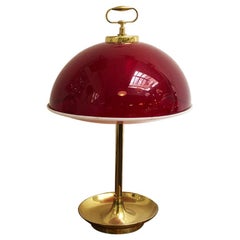 Italian Red Plexiglass and Brass Table Lamp, 1970s