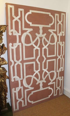 Italian Red Sandstone Tabletop with White Marble Geometric Inlays