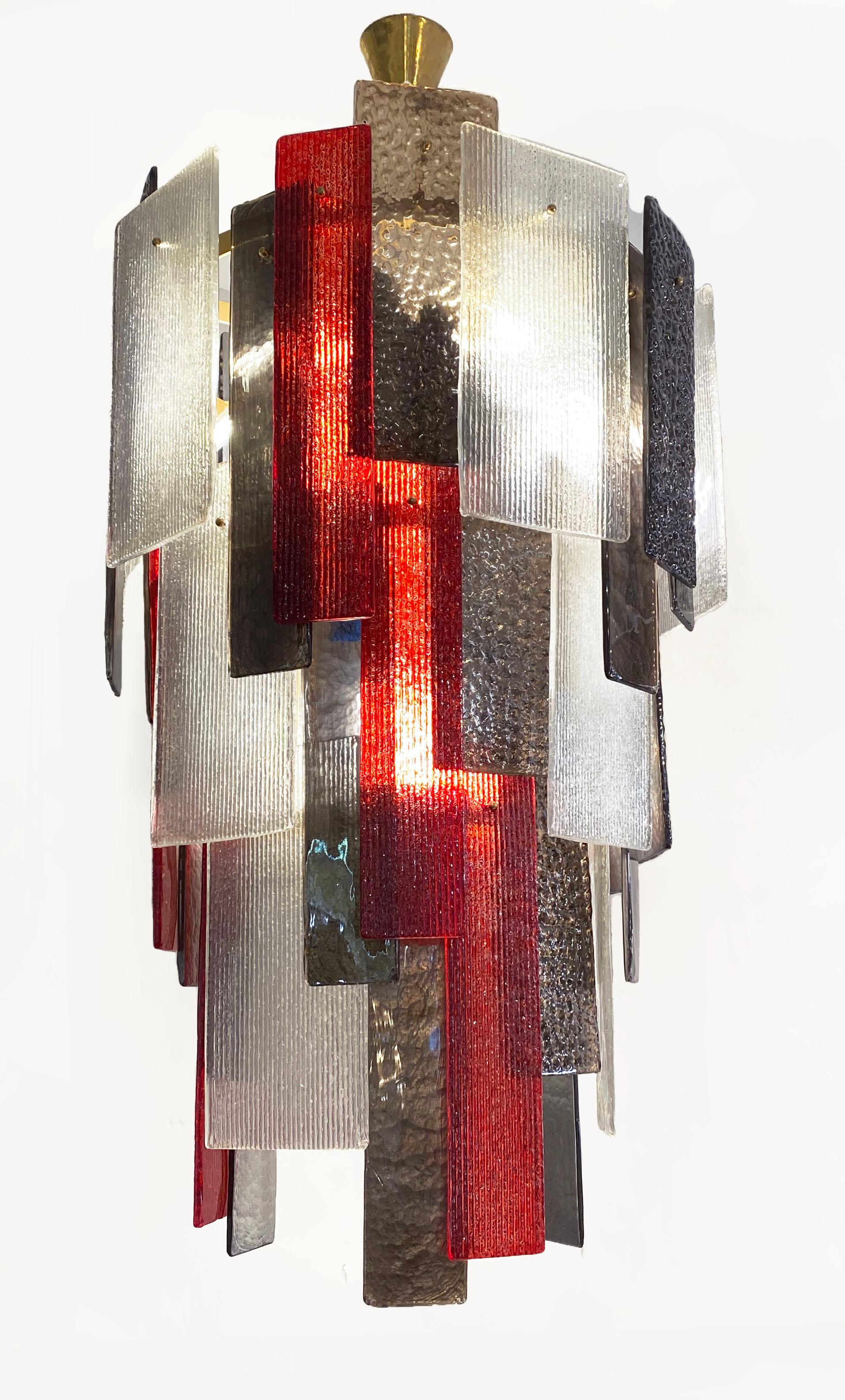 Italienisch Rot Silber geräuchert Bronze Kristall Murano Glas Skulptur Kronleuchter/Flush im Angebot 6