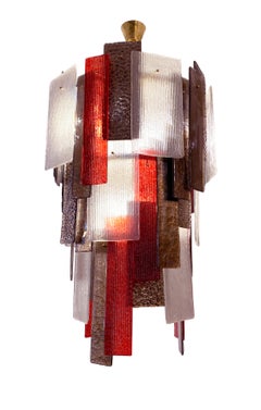 Italienisch Rot Silber geräuchert Bronze Kristall Murano Glas Skulptur Kronleuchter/Flush