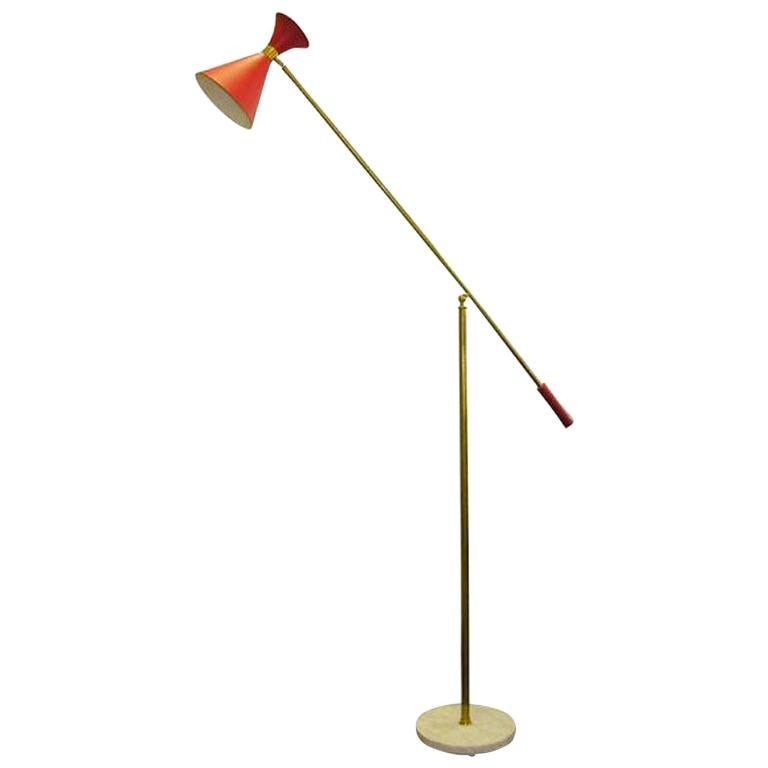 Stilnovo Italian Red Mid-Century Cone Floor Lamp For Sale