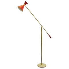 Italian Red Mid-Century Cone Floor Lamp