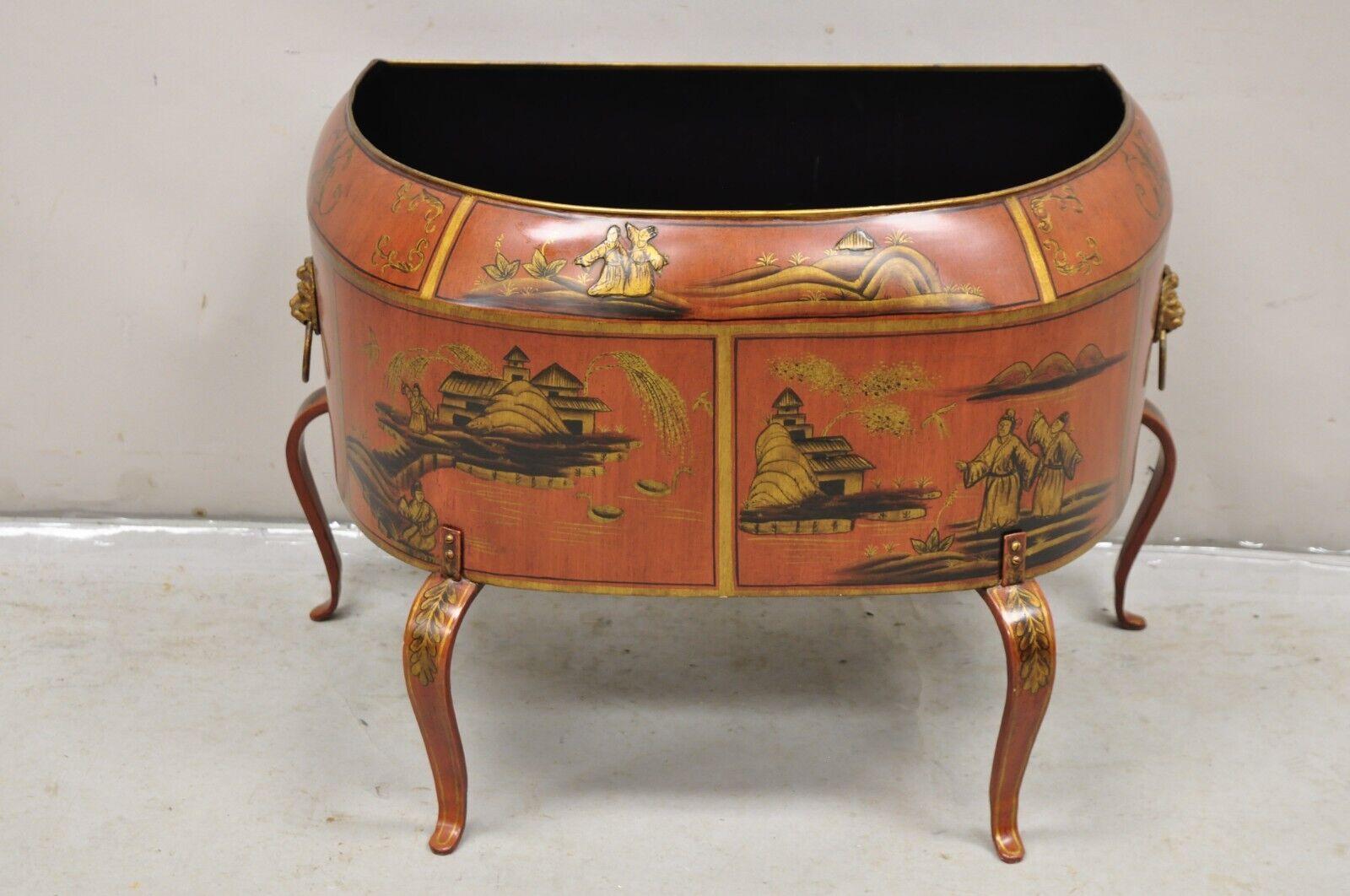 Italian Red Tole Chinoiserie Gilt Decorated Floor Jardiniere Planter For Sale 6