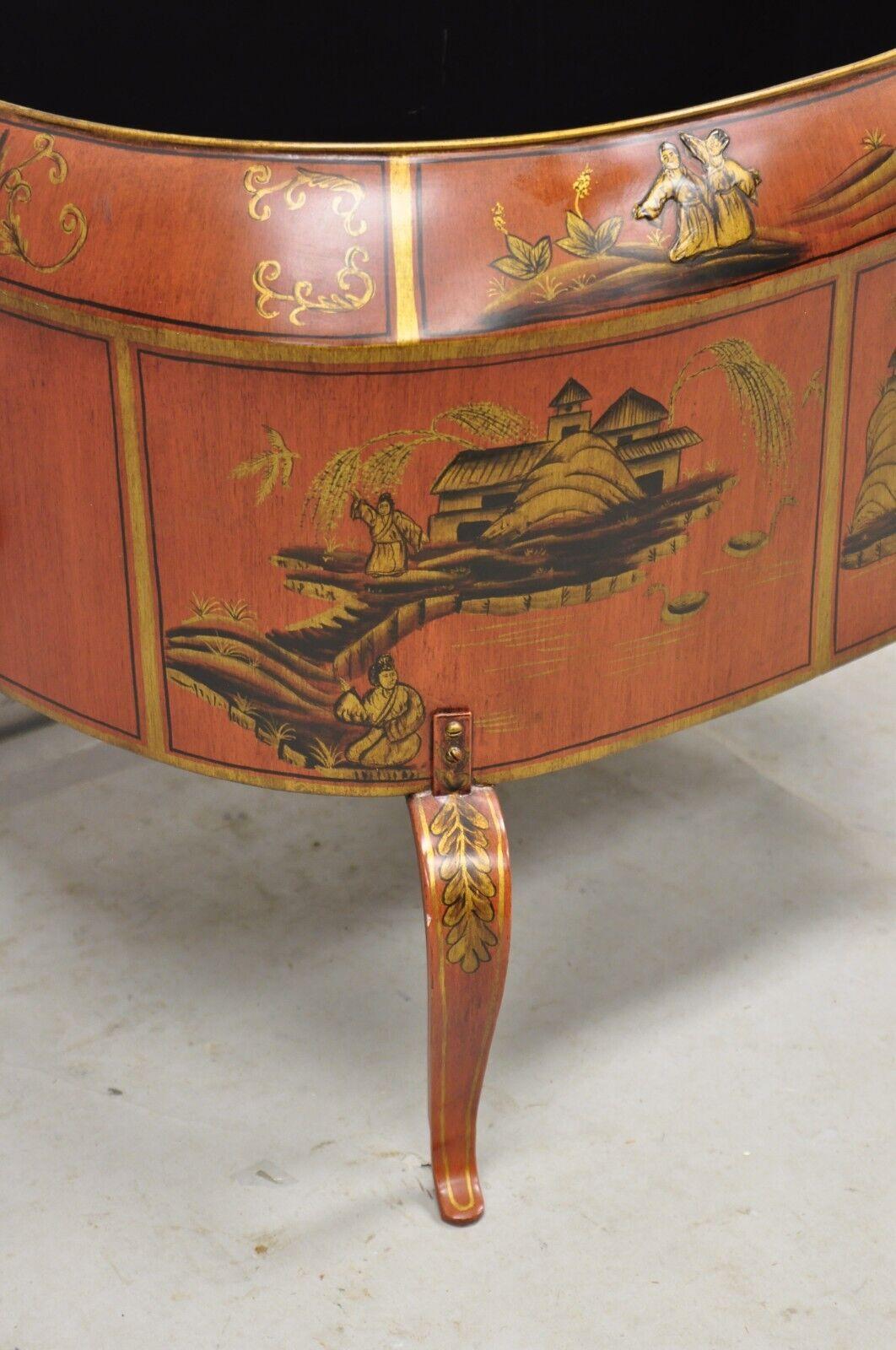 Contemporary Italian Red Tole Chinoiserie Gilt Decorated Floor Jardiniere Planter For Sale