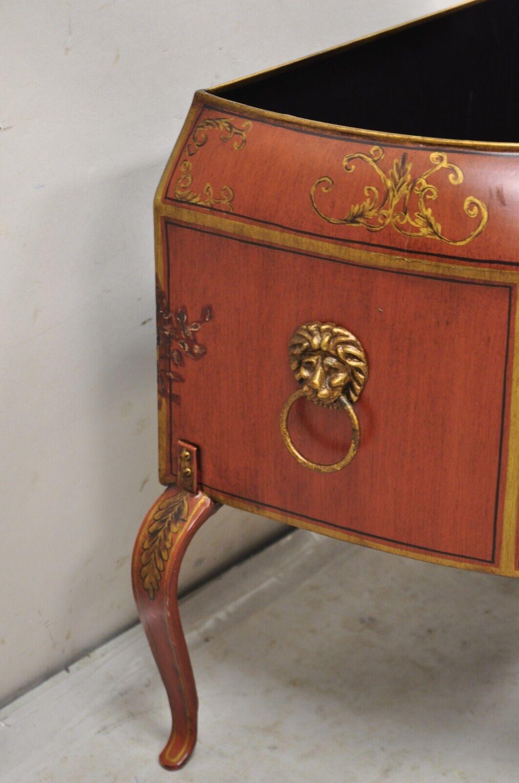 Italian Red Tole Chinoiserie Gilt Decorated Floor Jardiniere Planter For Sale 1