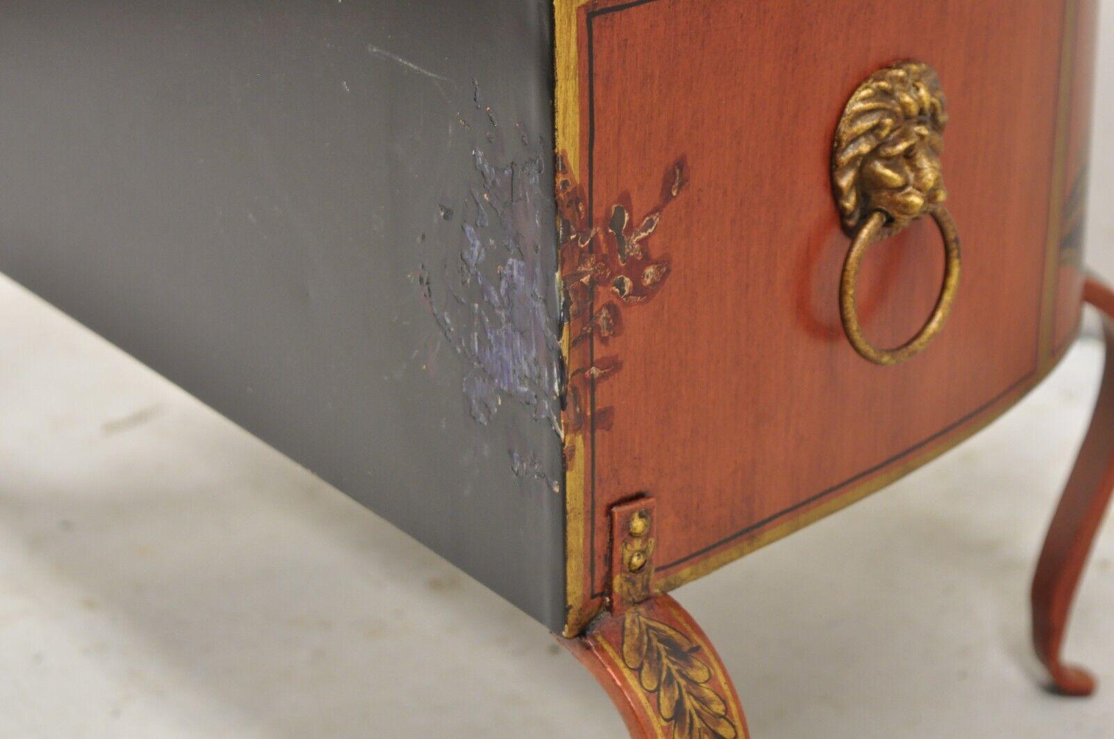 Jardinière de sol italienne rouge Tole Chinoiserie décorée de dorures en vente 1