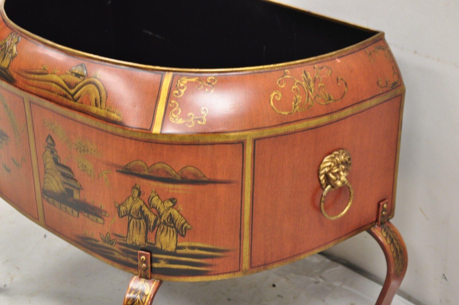 Jardinière de sol italienne rouge Tole Chinoiserie décorée de dorures en vente 3
