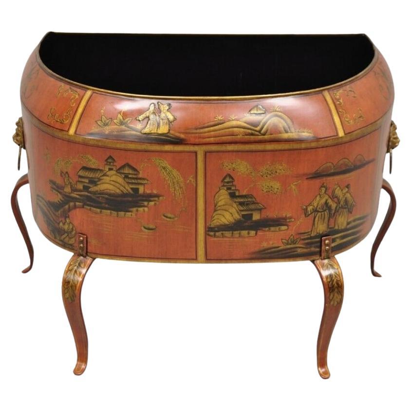 Italian Red Tole Chinoiserie Gilt Decorated Floor Jardiniere Planter For Sale