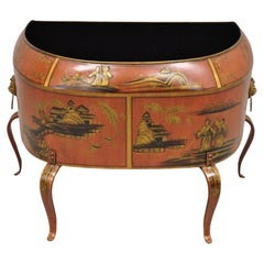 Italian Red Tole Chinoiserie Gilt Decorated Floor Jardiniere Planter