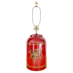 Italienischer roter Zopf & neoklassische Vergoldung  Teekanisterlampe mit Medaillon, ca. 1950er Jahre