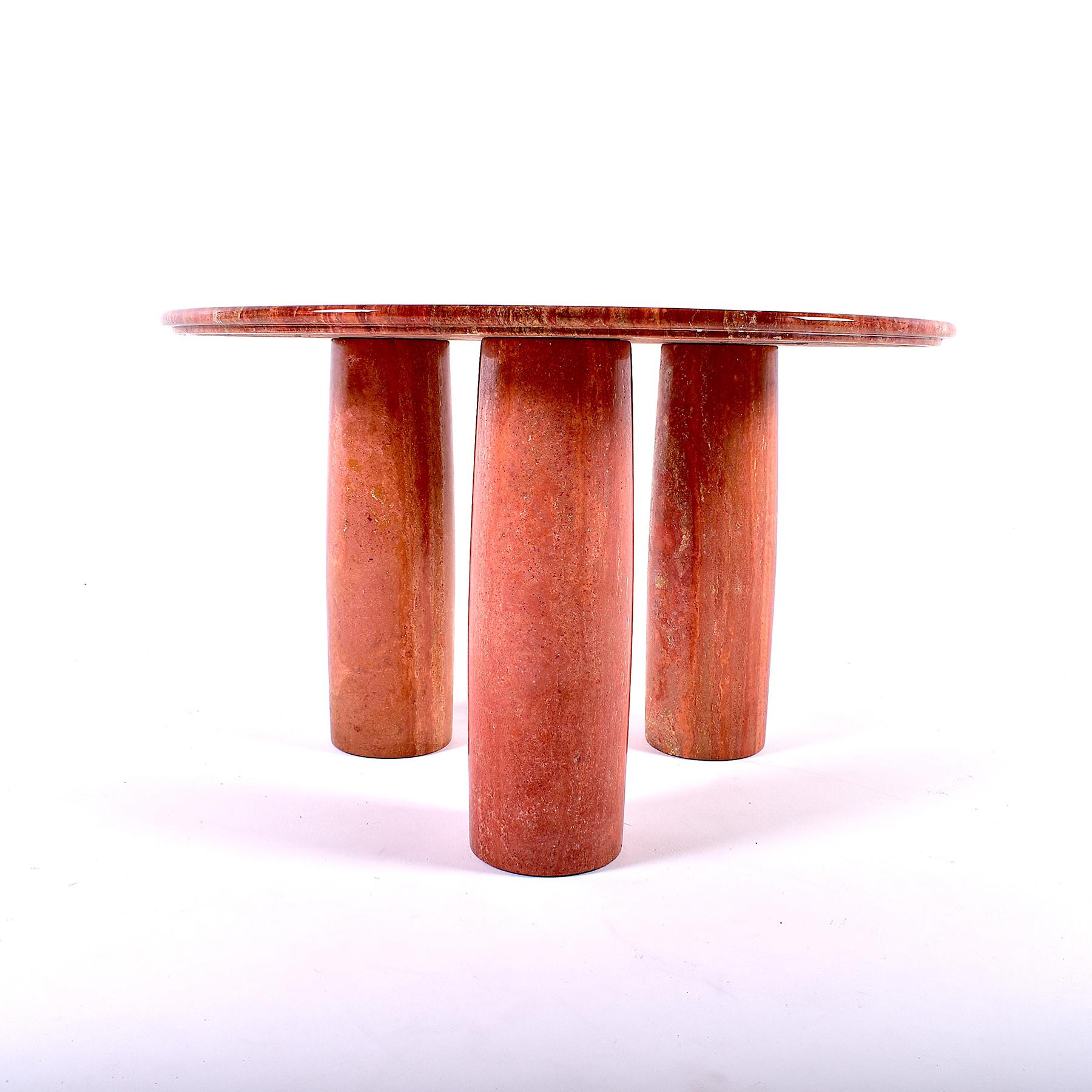 Varnished Italian Red Travertine Dining Table 